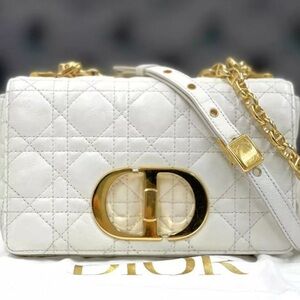CD logo The Caro quilted bag white leather gold chain with shoulder strap new